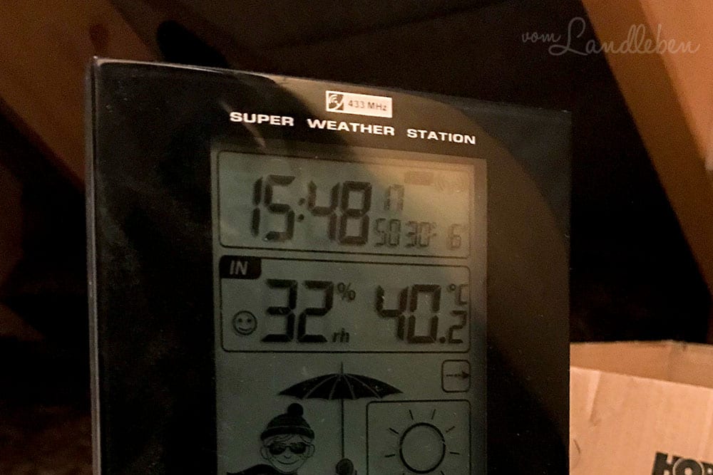 Temperatur auf dem Dachboden vom Danhaus im Sommer