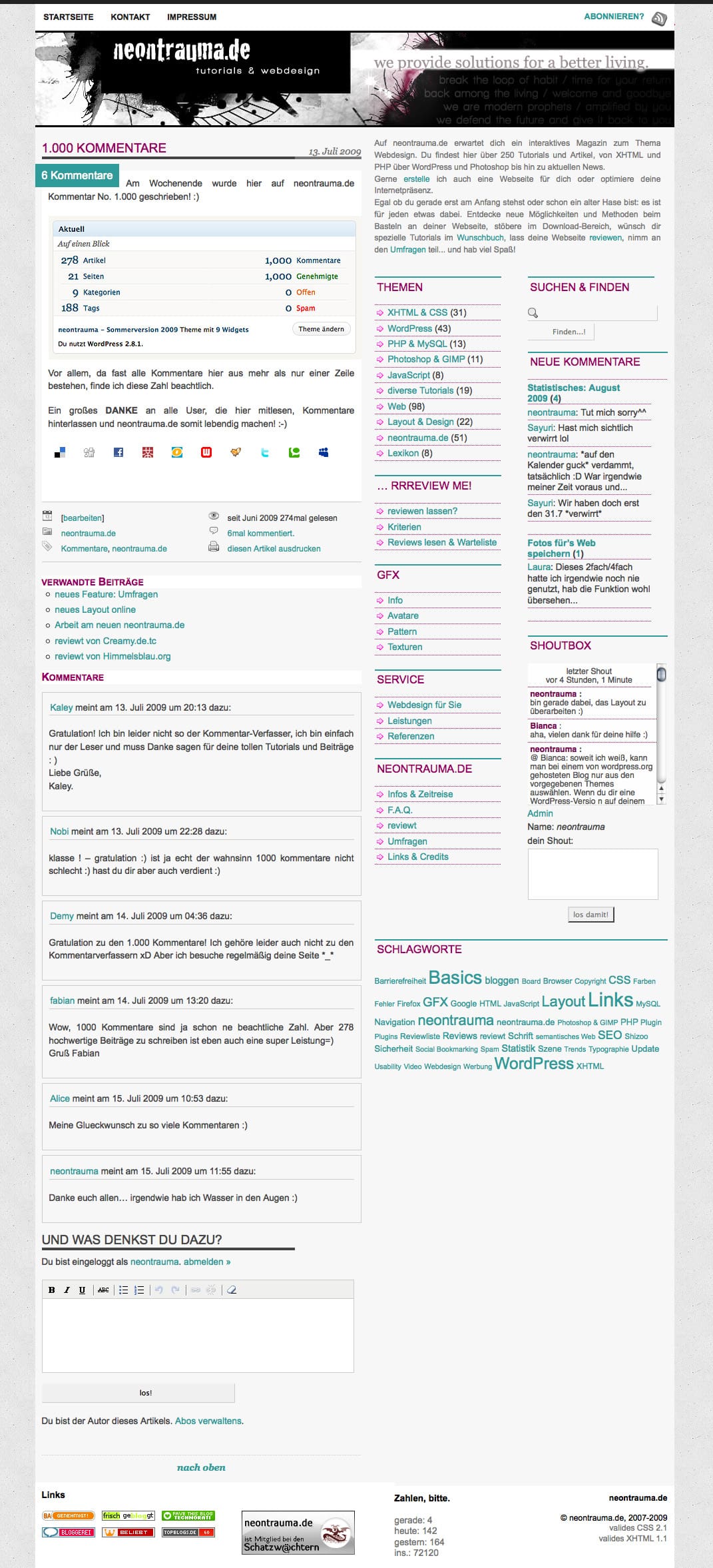 Screenshot von neontrauma.de im August 2009