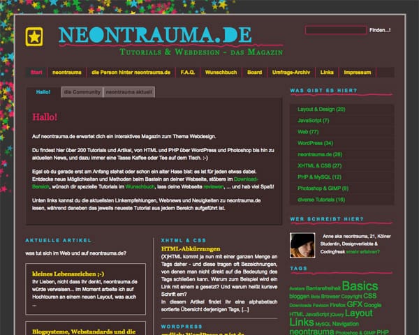 Screenshot: neontrauma.de um 2008 herum