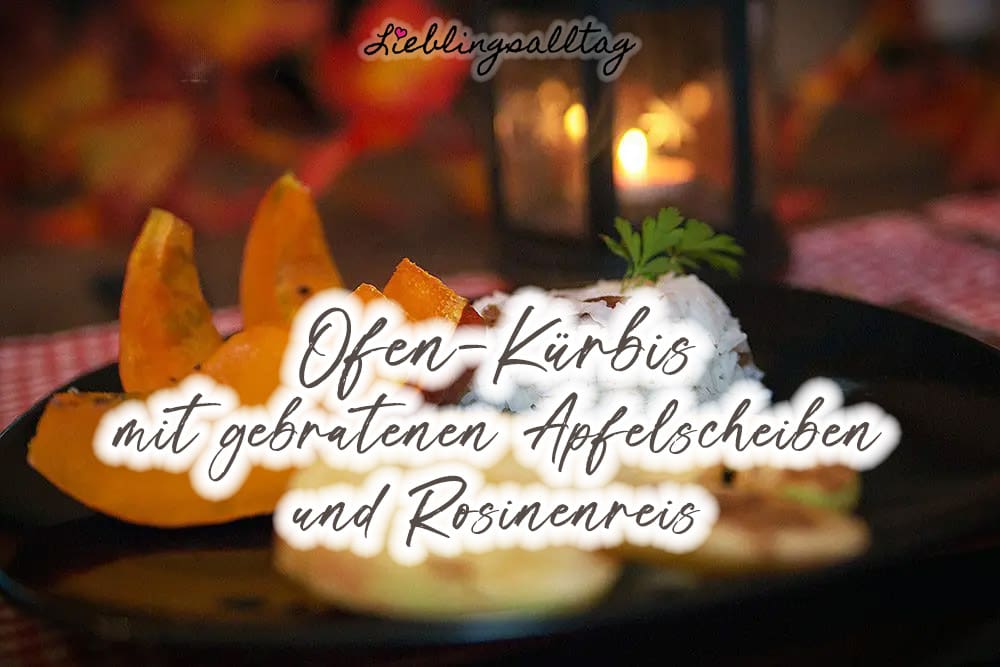 Rezept: Ofen-Kürbis mit gebratenen Apfelscheiben und Rosinenreis