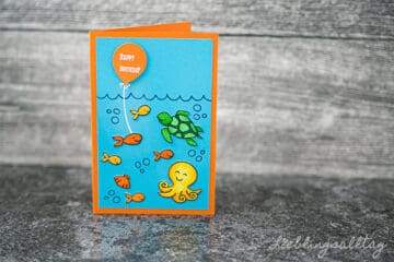 Selbstgebastelte Geburtstagskarte mit Meerestieren