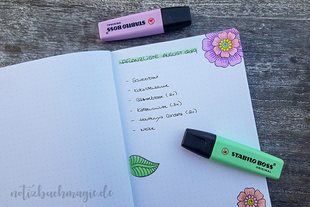 Pastell-Textmarker von Stabilo im Bullet Journal