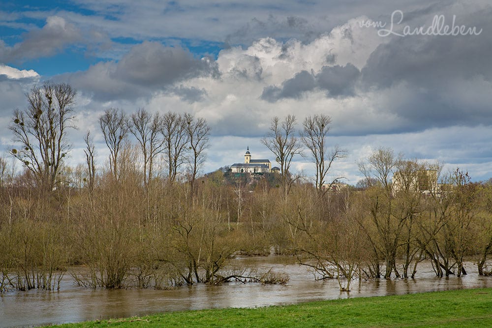 Hochwasser an der Sieg - Blick auf den Michaelsberg in Siegburg