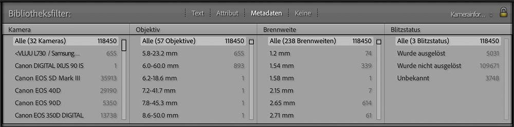 Metadaten-Filter in Lightroom