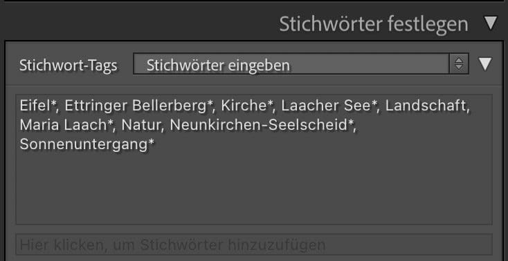 Stichwörter in Lightroom