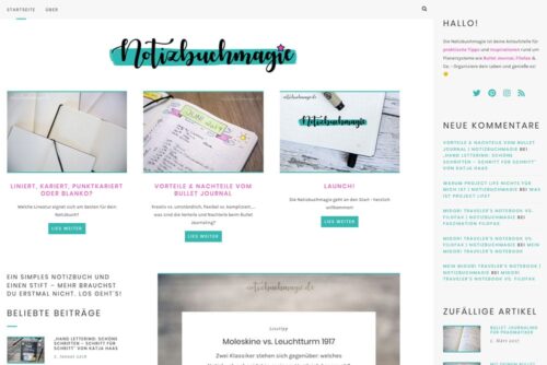Screenshot notizbuchmagie.de – Juni 2019