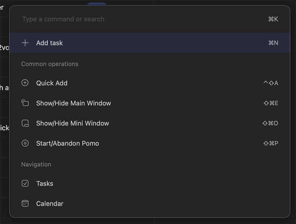 Shortcuts in TickTick