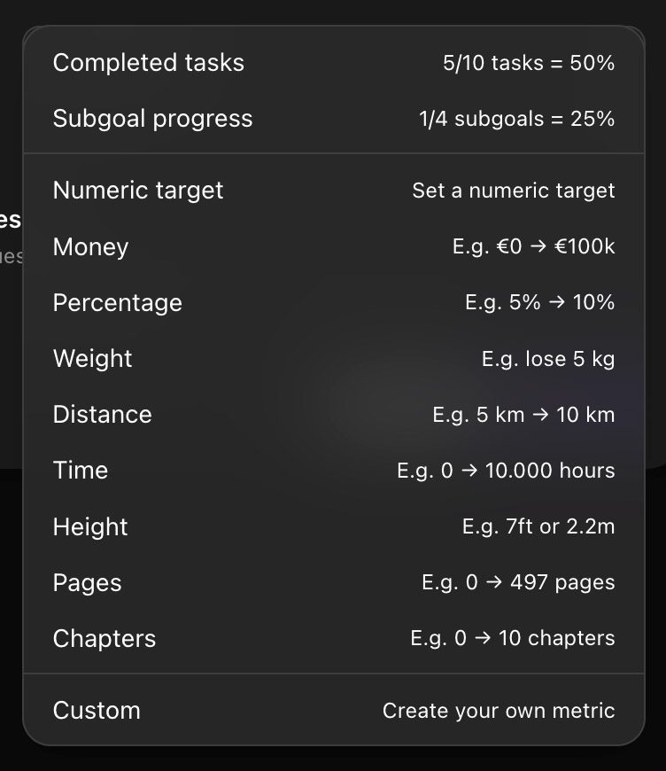 Screenshot: Metriken in Griply