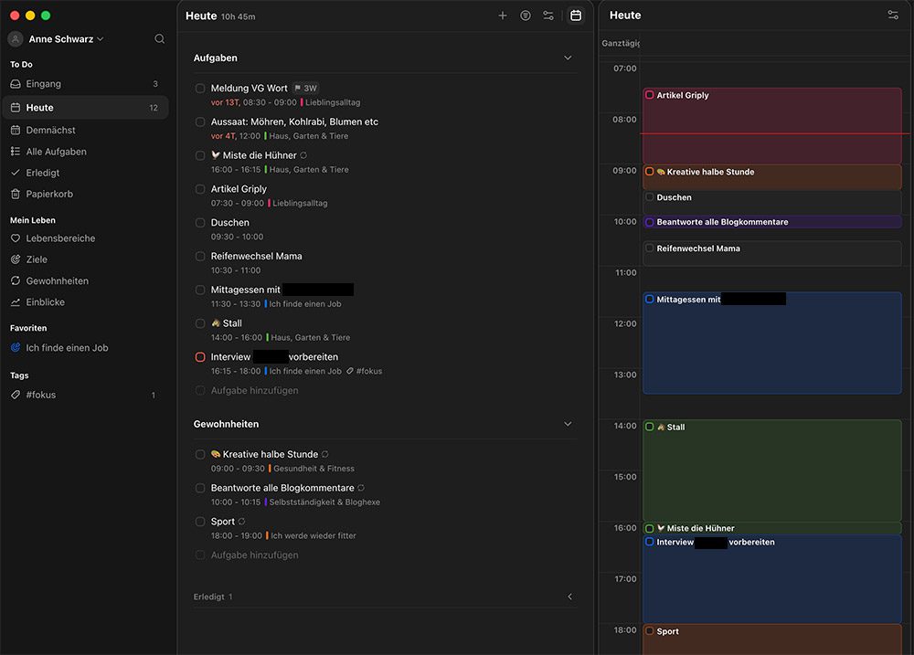 Screenshot: Tagesplanung in Griply